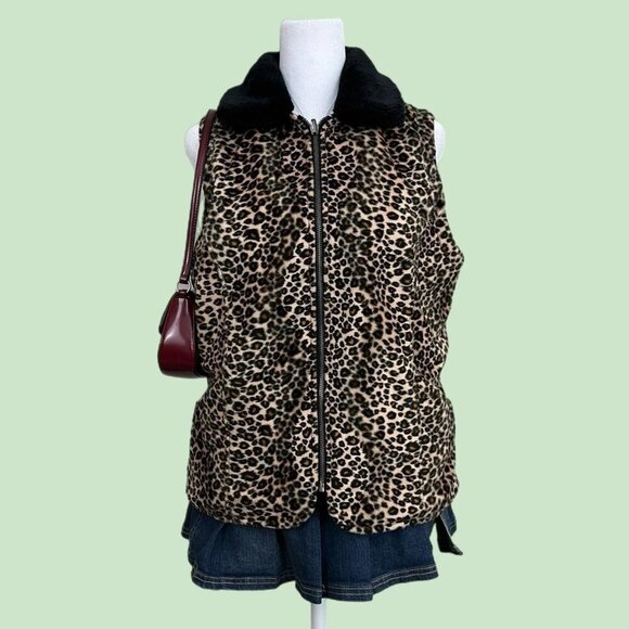 Leopard print faux leather y2k reversible vest - Picture 1 of 8
